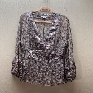 Vintage ICE Womens‎ Top Large Silk Fairy Grunge Retro Floral Y2K Top Bell Sleeve